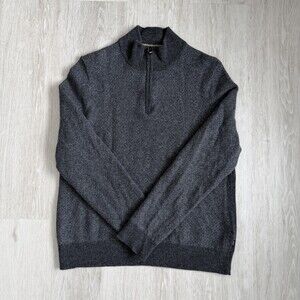 Hugo Boss Sweater Men's Dark Grey 1/4 Zip 100% Virgin Wool Size XL EUC